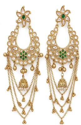 Blue polki kundan studded drop vine necklace set 2
