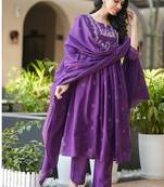 Women Ethnic Motifs Embroidered Tiered Thread Work Kurta with Trousers & With Dupatta