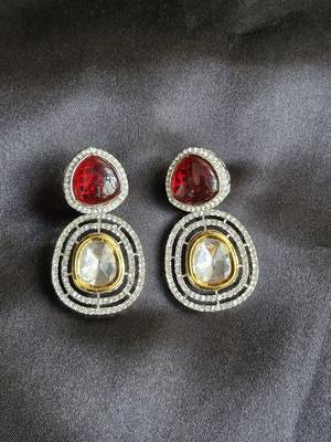 maroon copper earrings with american diamonds work 1