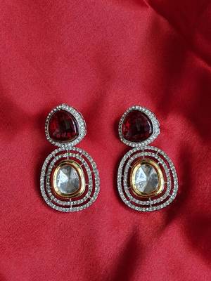 maroon copper earrings with american diamonds work 2