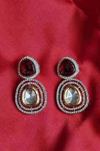 maroon copper earrings with american diamonds work