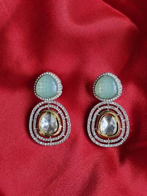 silver copper earrings with american diamonds work 2