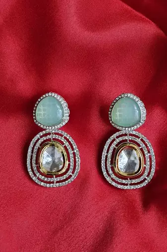 silver copper earrings with american diamonds work