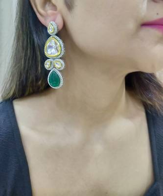 green copper earrings with american diamonds work 1