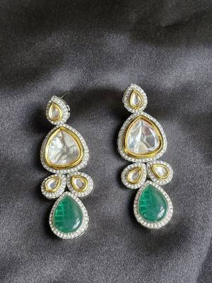 green copper earrings with american diamonds work 2