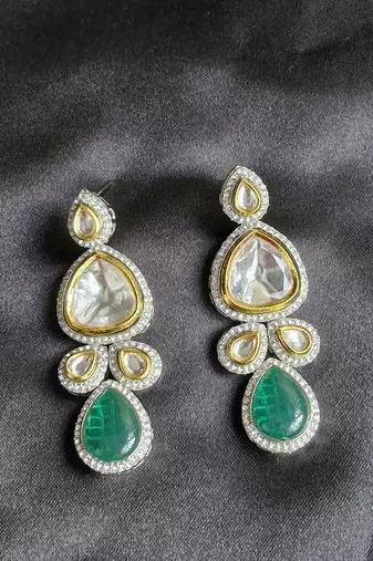 green copper earrings with american diamonds work