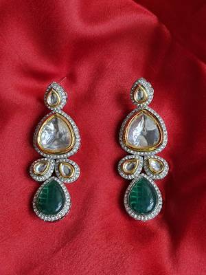 green copper earrings with american diamonds work 3