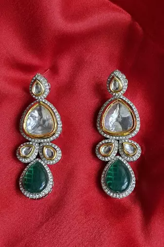 green copper earrings with american diamonds work