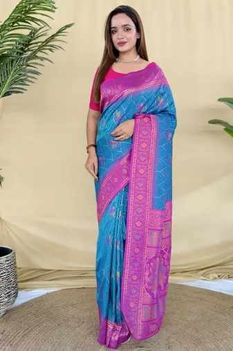 Blue Color Zari Weaving Desige Work Silk Saree