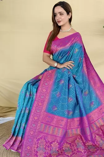 Blue Color Zari Weaving Desige Work art silk saree
