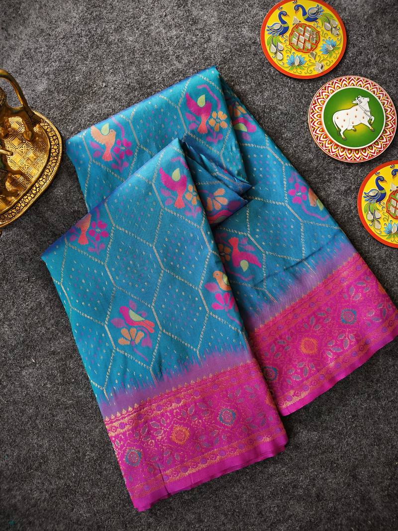 Blue Color Zari Weaving Desige Work art silk saree