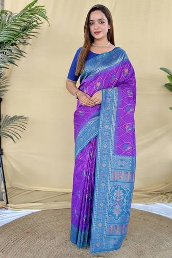 Purple Color Zari Weaving Desige Work art silk saree