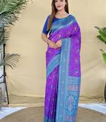 Purple Color Zari Weaving Desige Work art silk saree