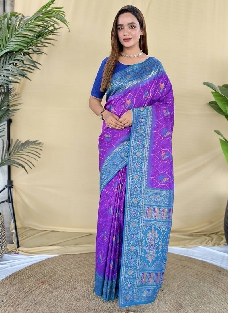 Purple Color Zari Weaving Desige Work Silk Saree