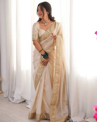 chiku silk saree with embroidered sequins work 1