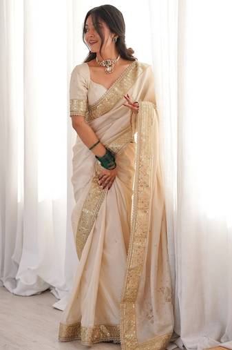 Embroidered Seqwance work Ho Silk Women's Saree With Blouse Set