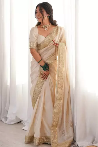 Embroidered Seqwance work Ho Silk Women's Saree With Blouse Set