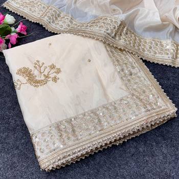 chiku silk saree with embroidered sequins work 3