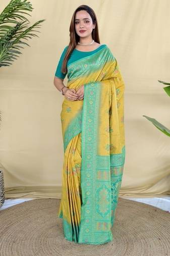 Yellow Color Zari Weaving Desige Work art silk saree