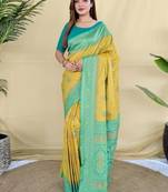 Yellow Zari Weaving Desige Work Art Silk Saree