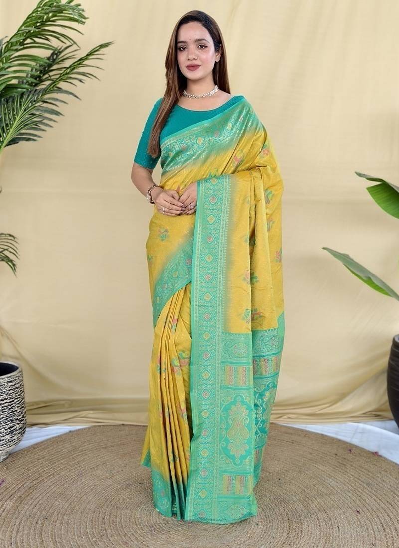 Yellow Color Zari Weaving Desige Work Silk Saree