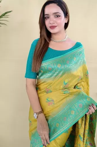 Yellow Color Zari Weaving Desige Work art silk saree