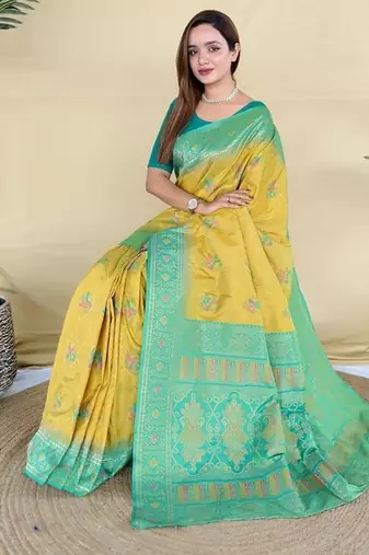 Yellow Color Zari Weaving Desige Work art silk saree