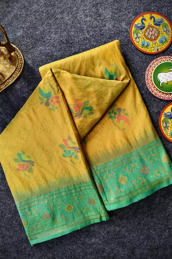 Yellow Color Zari Weaving Desige Work art silk saree