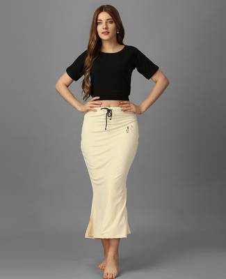 beige lycra blend saree shapewear with mermaid fit 1