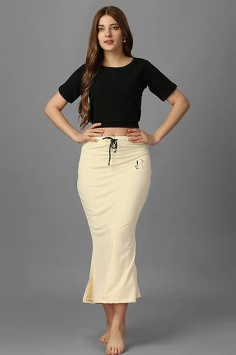 beige lycra blend saree shapewear with mermaid fit
