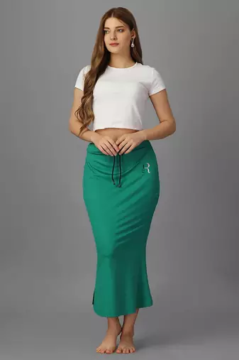 green lycra blend saree shapewear with mermaid fit