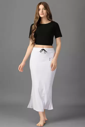 white blended saree shapewear with drawstring closure