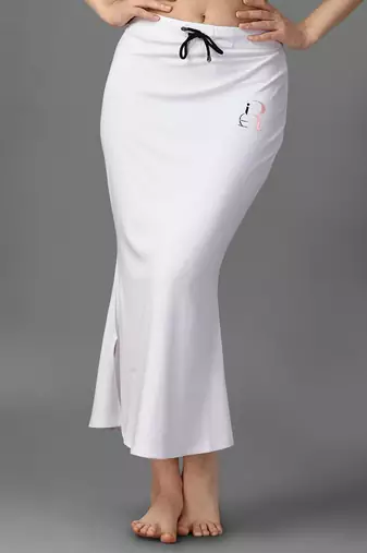 white blended saree shapewear with drawstring closure