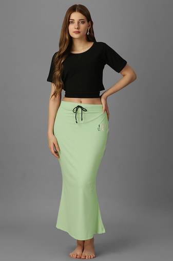 green lycra blend saree petticoat with stretch finish