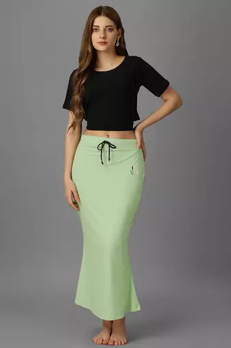 green lycra blend saree petticoat with stretch finish