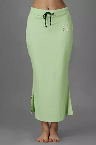 green lycra blend saree petticoat with stretch finish