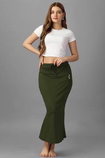 olive lycra blend saree petticoat with mermaid silhouette
