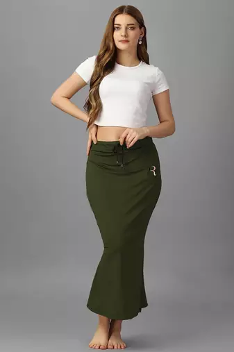 olive lycra blend saree petticoat with mermaid silhouette