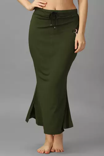 olive lycra blend saree petticoat with mermaid silhouette