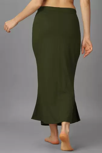 olive lycra blend saree petticoat with mermaid silhouette