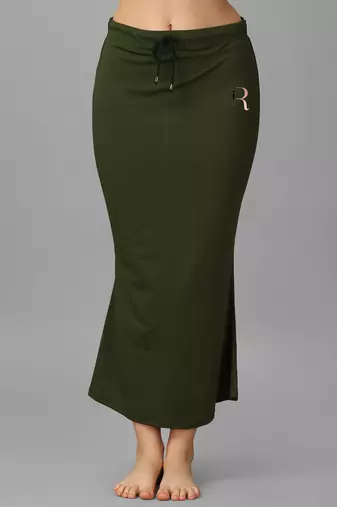 olive lycra blend saree petticoat with mermaid silhouette