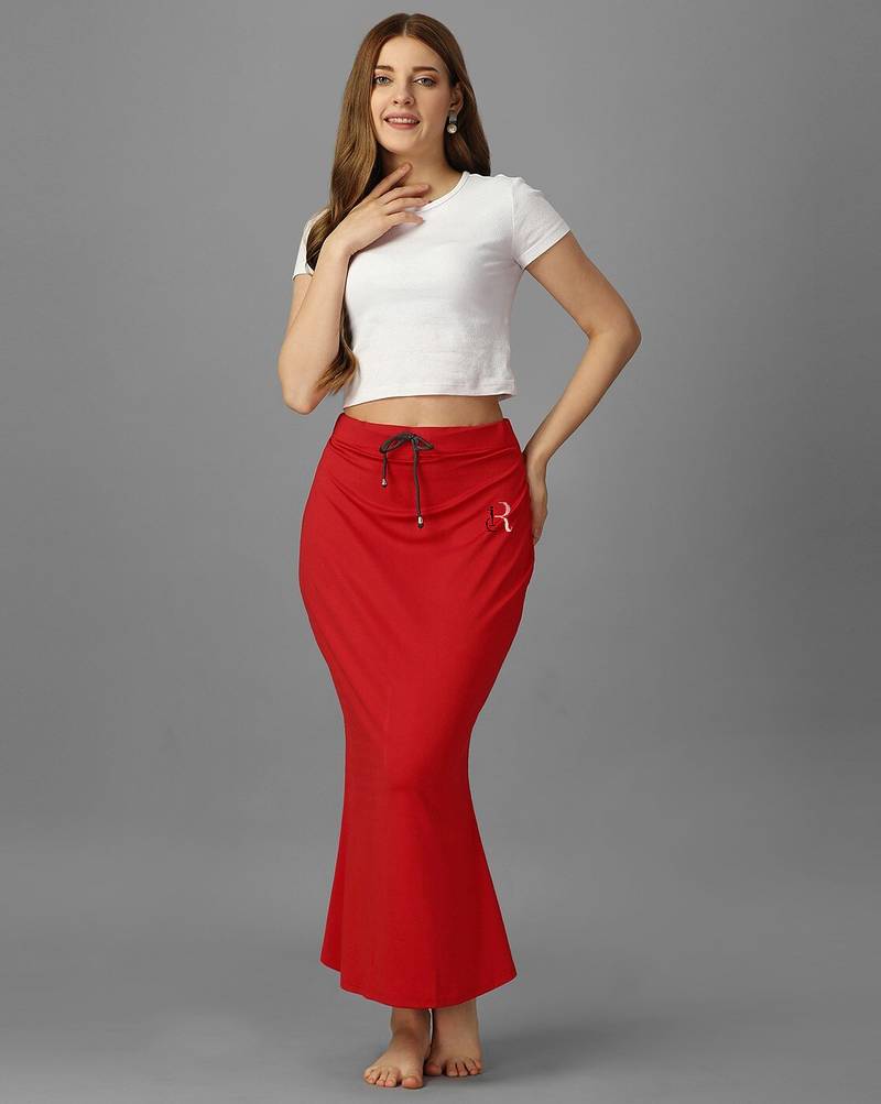 Women 4 way lycra stretchable mermaid fit saree shapewear petticoat with drawstring
