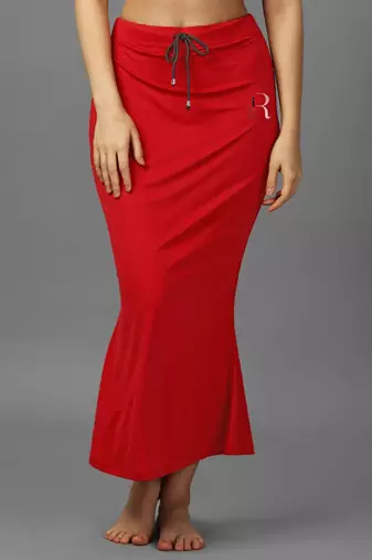 red lycra blend saree petticoat with fish cut style