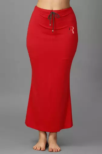 red lycra blend saree petticoat with fish cut style