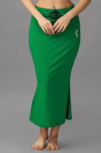 green lycra blend saree petticoat with mermaid cut