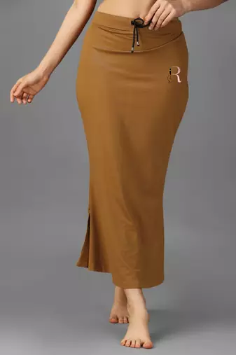 brown lycra mermaid fit saree shapewear with drawstring