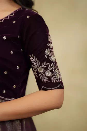 Ethnic Motifs Embroidered Sequinned Velvet Kurta with Trousers & With Dupatta