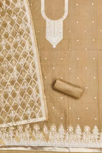 Traditional muga cotton suit set with intricate jamdani work