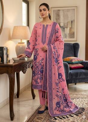 Premium floral printed jamdani muga cotton salwar kameez material 1
