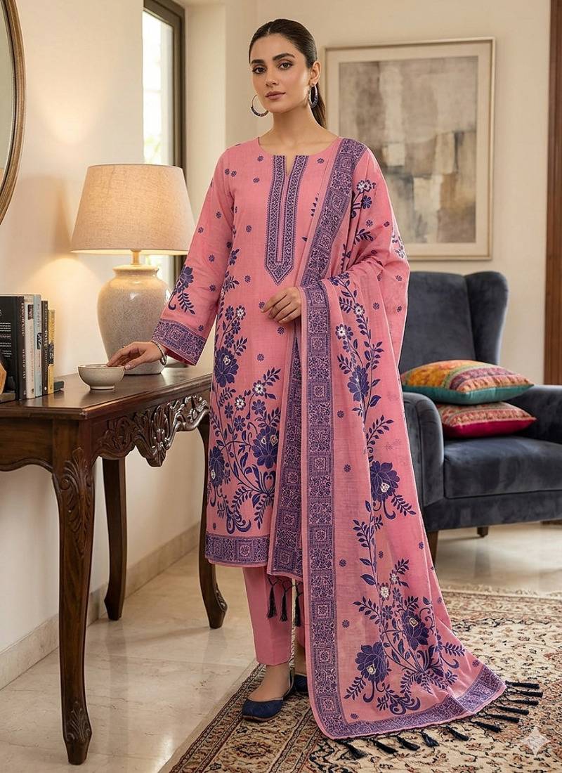 Premium floral printed jamdani muga cotton salwar kameez material